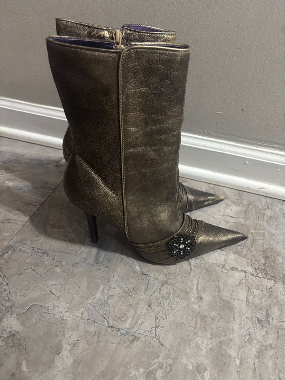 Vintage Steve Madden ‘Dynasti’ Metallic Distressed Witchy Boots, Sz 8.5, RARE!
